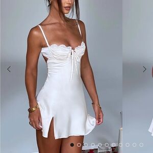 Bride Bridal White Lace Satin Mini Dress